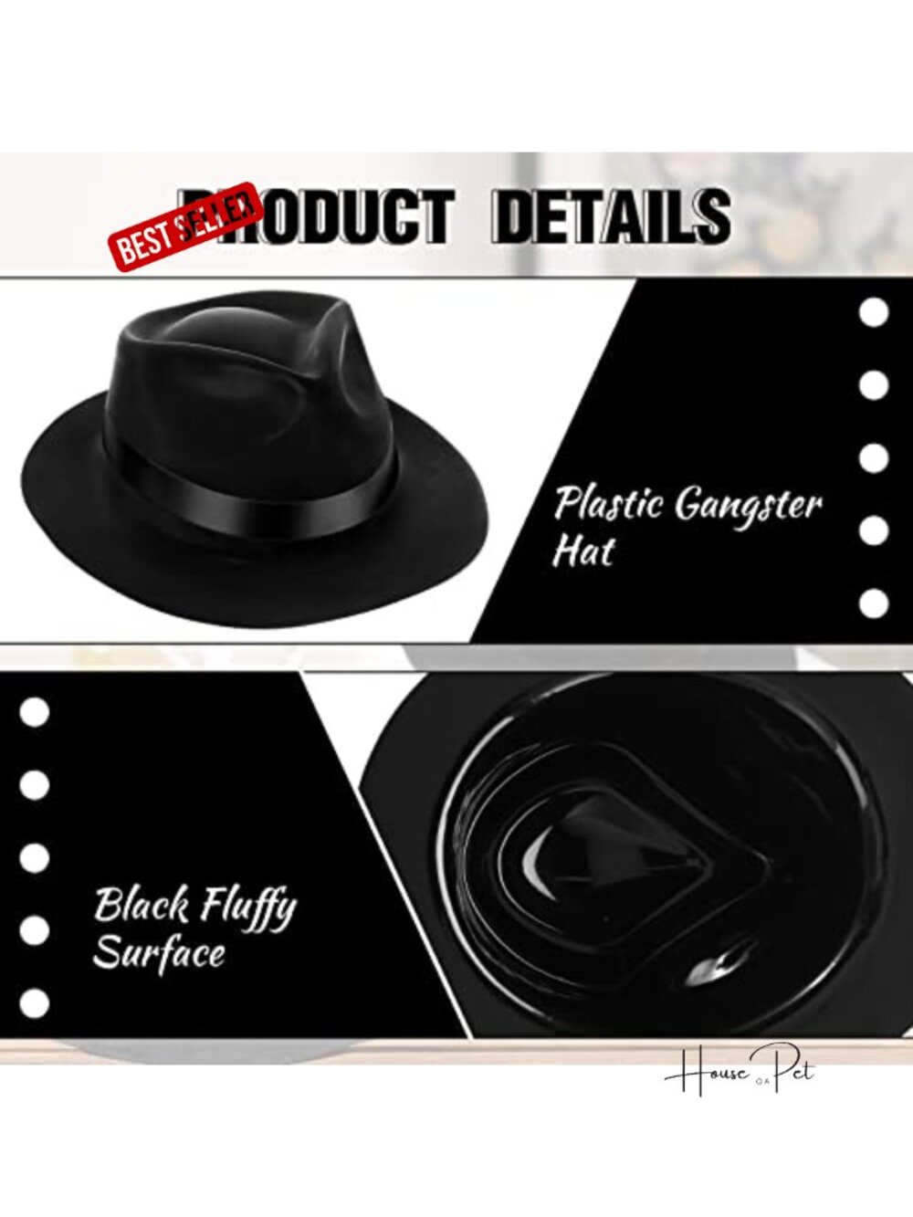12 Plastic Gangster Costume Hats for 1920s Party - Picture 3 of 6